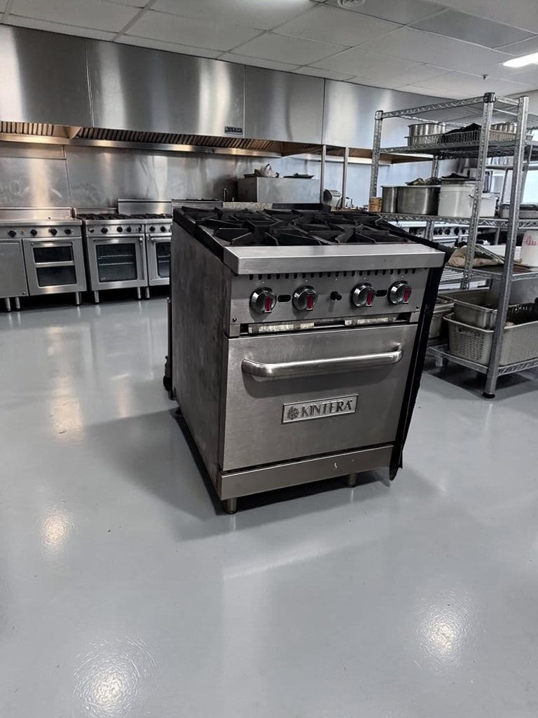 Dependable Condition – Kintera KR4 – 24" Commercial Natural Gas Range – Four 30,000 BTU Open Burners – Standard Oven – 150,000 Total BTU – Fully Tested & Operational!