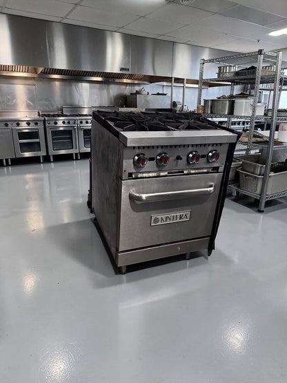 Dependable Condition – Kintera KR4 – 24" Commercial Natural Gas Range – Four 30,000 BTU Open Burners – Standard Oven – 150,000 Total BTU – Fully Tested & Operational!