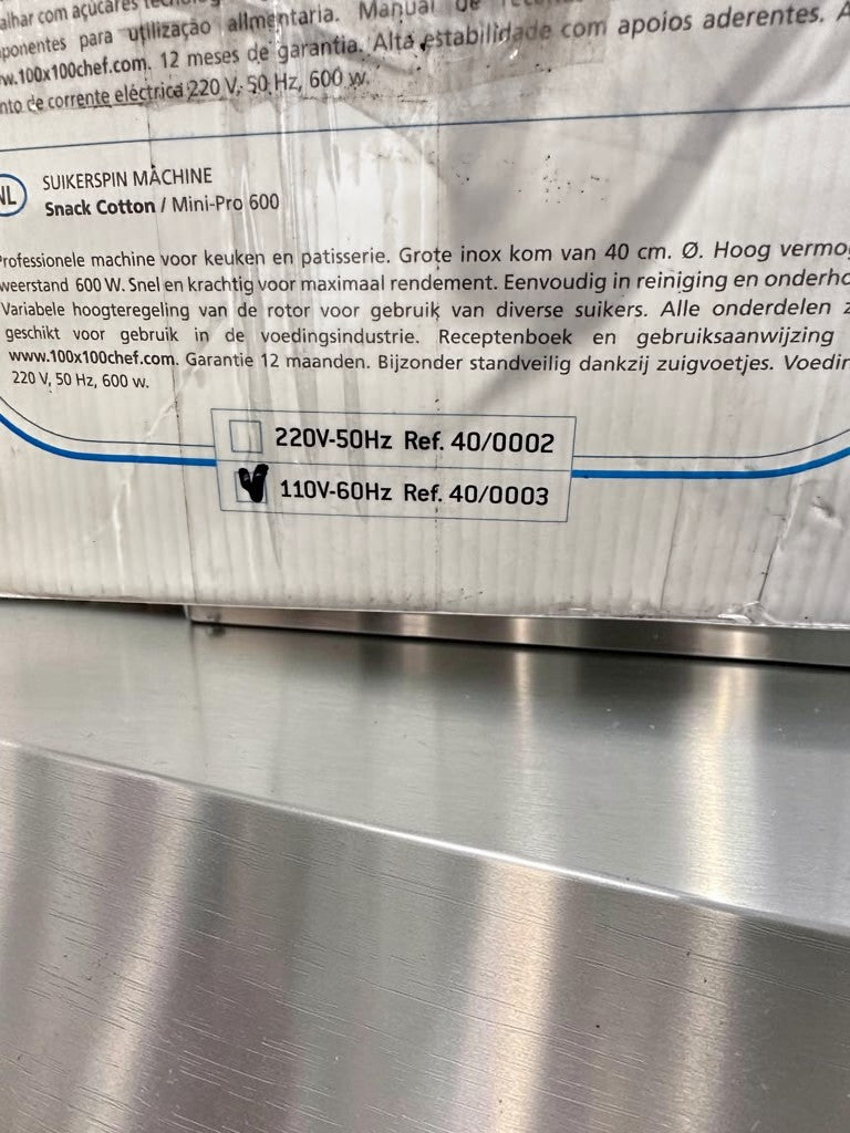 Excellent Condition – 100% Chef Snack Cotton Mini-Pro 600 – Professional Cotton Candy Machine – 115V – 600W – Fully Tested & Operational!