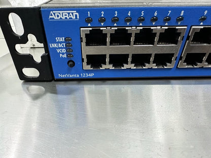 Dependable Condition – ADTRAN NetVanta 1234P 3rd Gen – 24-Port Fast Ethernet PoE Managed Switch – Quad Gigabit Uplinks – Fully Tested & Operational!