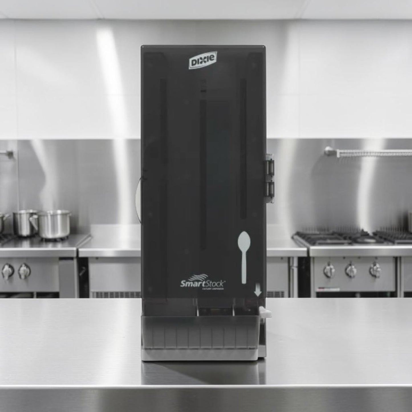 Brand-New Condition – Quantity 2 Dixie SSSD120 SmartStock® Commercial Spoon Dispensers – 120-Spoon Capacity Each – Translucent Black – Ready for Immediate Service!