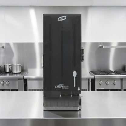 Brand-New Condition – Quantity 2 Dixie SSSD120 SmartStock® Commercial Spoon Dispensers – 120-Spoon Capacity Each – Translucent Black – Ready for Immediate Service!