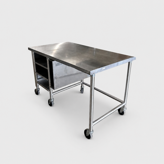 High-Quality Condition – Stainless Steel Commercial Work Table with Multi-Tier Overshelf – Approx. 60" x 36" – Mobile Prep / Service Table – Fully Inspected & Ready for Use!