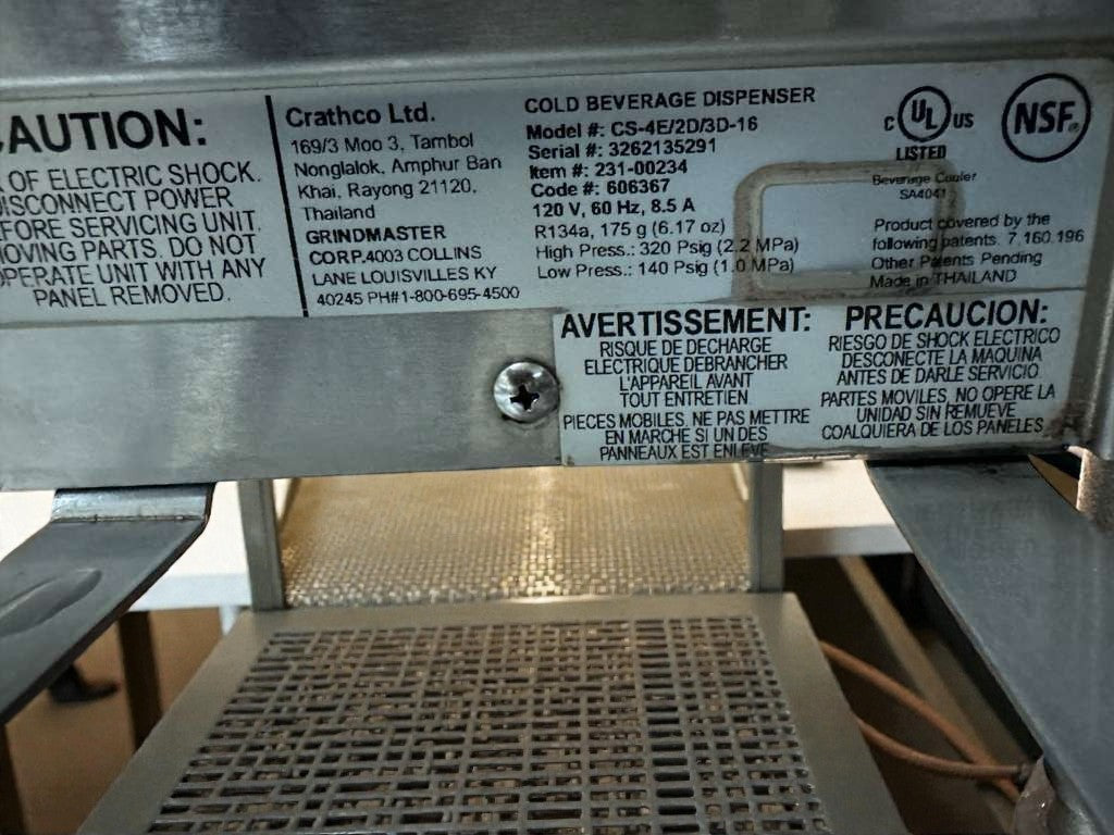 Excellent Condition – Crathco CS-4E/2D/3D-16 – Commercial Cold Beverage Dispenser – 4 Bowl – NSF & UL Listed – Fully Tested & Operational!