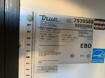 Immaculate Condition – True TUC-27-LP Undercounter Refrigerator – 115V / Single Phase – Fully Tested & Working!