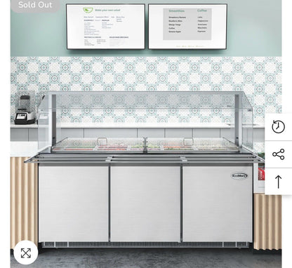 Premium Condition – KoolMore KM-RBT-72CSFG – 70.6" Stainless Steel Commercial Refrigerated Prep Station – 15 Pans w/ Covers – 115V – Fully Tested & Operational!