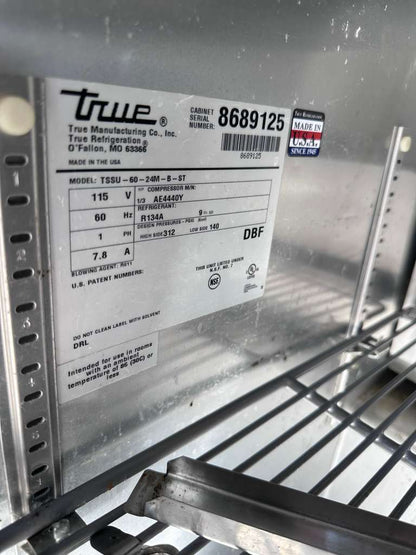Elite Condition – True TSSU-60-24M-B-ST-HC Mega Top Refrigerated Sandwich Prep Table – 60” – 2 Door – Stainless Steel – Fully Tested & Operational!