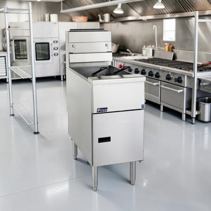 First-Class Condition – Pitco VF-35S – 15.63" Commercial Natural Gas Floor Fryer – 35-Lb. Oil Capacity – 70,000 BTU – Quantity 2 Available – Fully Tested & Operational!