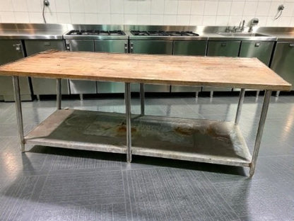 Excellent Condition – Commercial Butcher Block Prep Table – Heavy-Duty Wood Top – 96 in – Fully Tested & Operational!