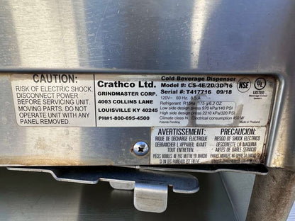 Excellent Condition – Crathco CS-4E/2D/3D-16 – 4 Bowl Commercial Cold Beverage Dispenser – NSF & UL Listed – Fully Tested & Operational!