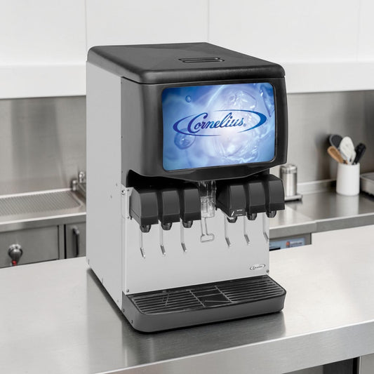 Flawless Condition – Cornelius Enduro 150 / DF150 – Countertop Ice & Post-Mix Beverage Dispenser – 150 lb. Ice Capacity – 6 UFB-1 Sanitary Lever Valves – 115V – NSF & cULus Listed – Fully Tested & Operational!