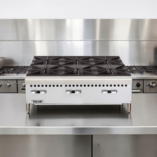 Dependable Condition – Vulcan VCRH36-1 – 36" Six-Burner Natural Gas Countertop Hot Plate – 150,000 BTU – Cast-Iron Grates – Service Required!