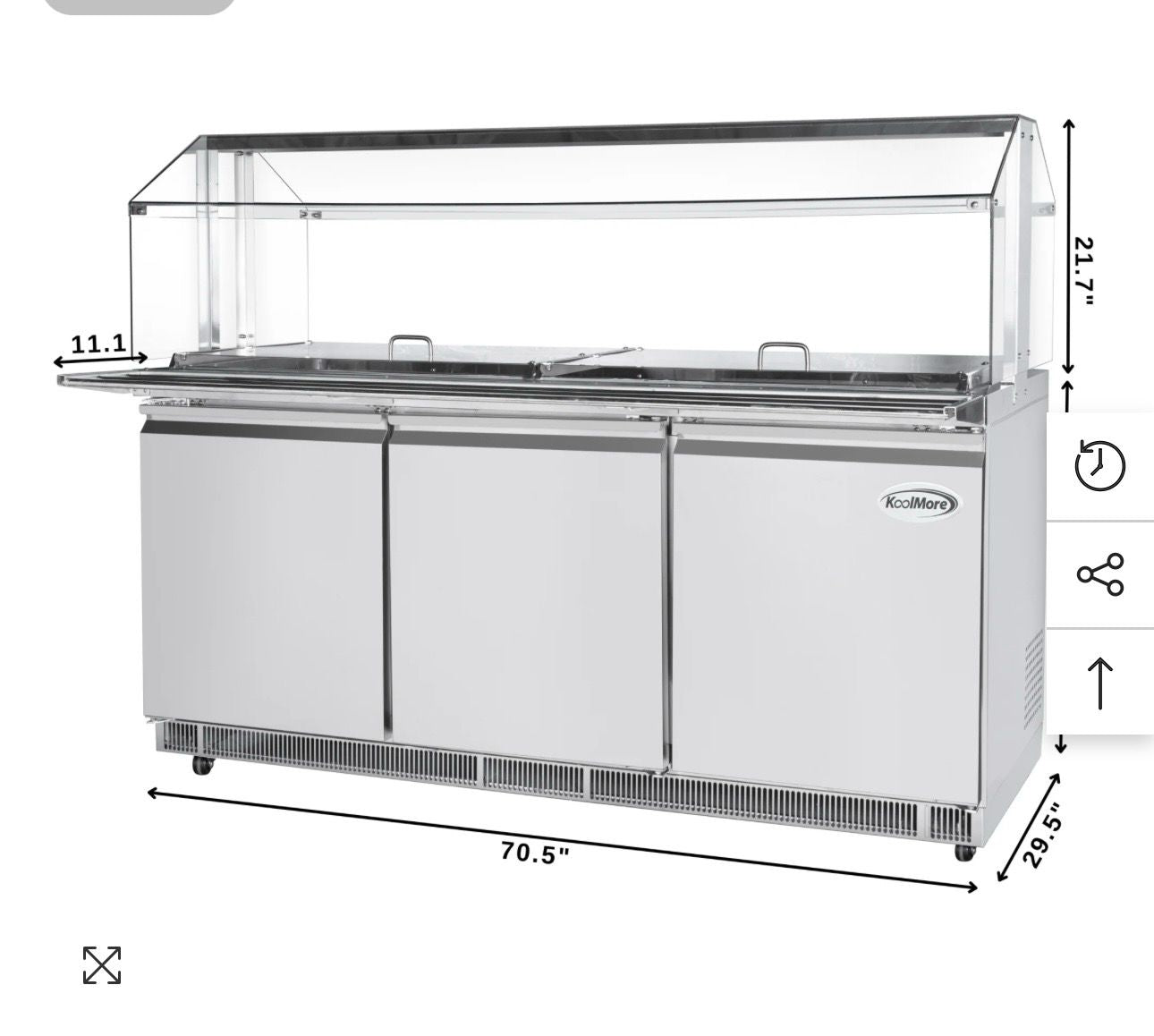 Premium Condition – KoolMore KM-RBT-72CSFG – 70.6" Stainless Steel Commercial Refrigerated Prep Station – 15 Pans w/ Covers – 115V – Fully Tested & Operational!