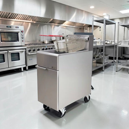 Dependable Condition – Cooler Depot HFRF-120B-NG – Commercial 50 lb. Natural Gas Floor Fryer – Four Burners – 120,000 BTU – Twin Baskets – ETL & NSF Certified – Fully Tested & Operational!