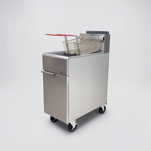 Dependable Condition – Cooler Depot HFRF-120B-NG – Commercial 50 lb. Natural Gas Floor Fryer – Four Burners – 120,000 BTU – Twin Baskets – ETL & NSF Certified – Fully Tested & Operational!