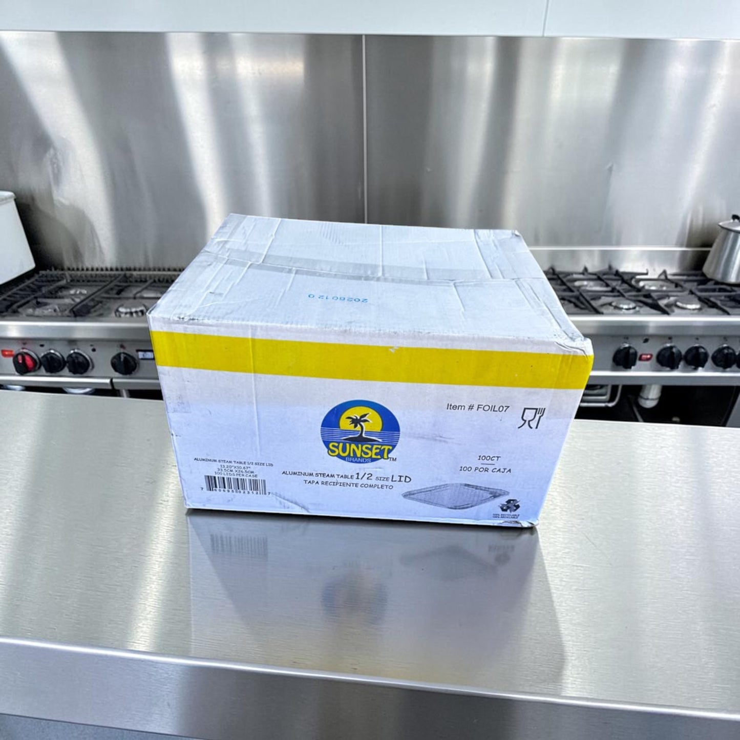 Brand New Condition – Sunset Brands FOIL07 – Aluminum Steam Table 1/2 Size Lids – 100 Count Case – Disposable Catering Pan Covers – Ready for Immediate Use!
