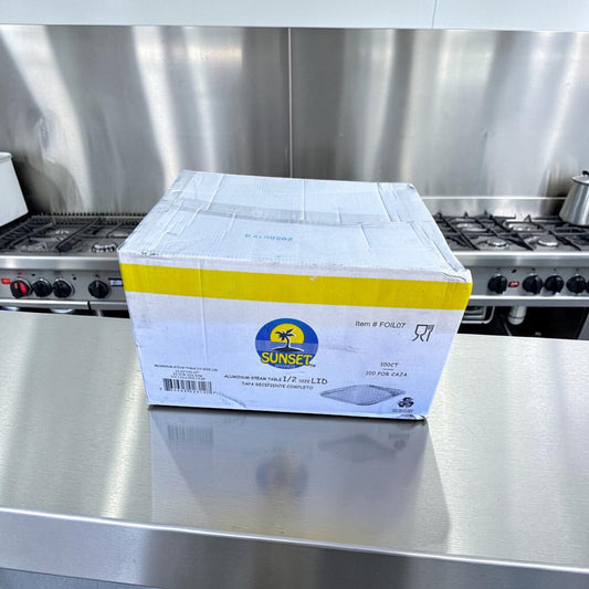 Brand New Condition – Sunset Brands FOIL07 – Aluminum Steam Table 1/2 Size Lids – 100 Count Case – Disposable Catering Pan Covers – Ready for Immediate Use!