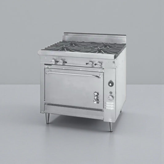 Remarkable Condition – Montague 136-5A Legend 36" Heavy-Duty Gas Range – Four 18" Open Burners – Standard Oven Base – 160,000 BTU – NSF / cETLus Listed – Fully Tested & Operational!