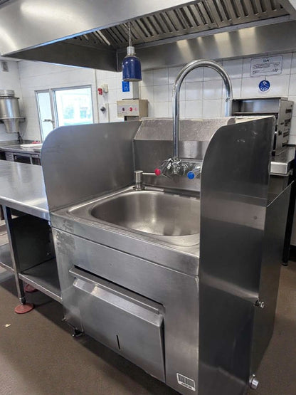 High-Grade Condition – Commercial Stainless Steel Hand Wash Sink – Gooseneck Faucet – Built-In Paper Towel Dispenser – Fully Tested & Operational!