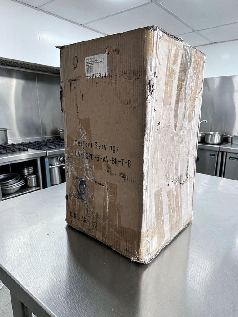 Pristine Condition – Perfect Servings UV-PSPD-5-AV-BL-T-B – 5-Select Tall Dual LED Translight Coffee Condiment Powder Dispenser – New / Open Box – Ready for Commercial Use!