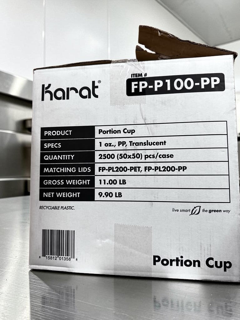 Pristine Condition – Karat FP-P100-PP – 1 oz. Clear Squat Polypropylene Portion Cups – 2,500 Cups per Case – Recyclable Disposable Foodservice Cups – New/Open Case!