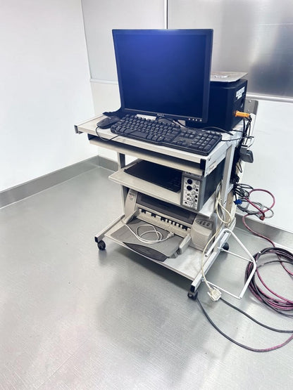 Optimal Condition – Complete Mobile Computer Workstation Bundle – Dell Monitor, Desktop Computer, Keyboard, Mouse, Printer, Speakers & Rolling Equipment Cart – Fully Tested & Operational!