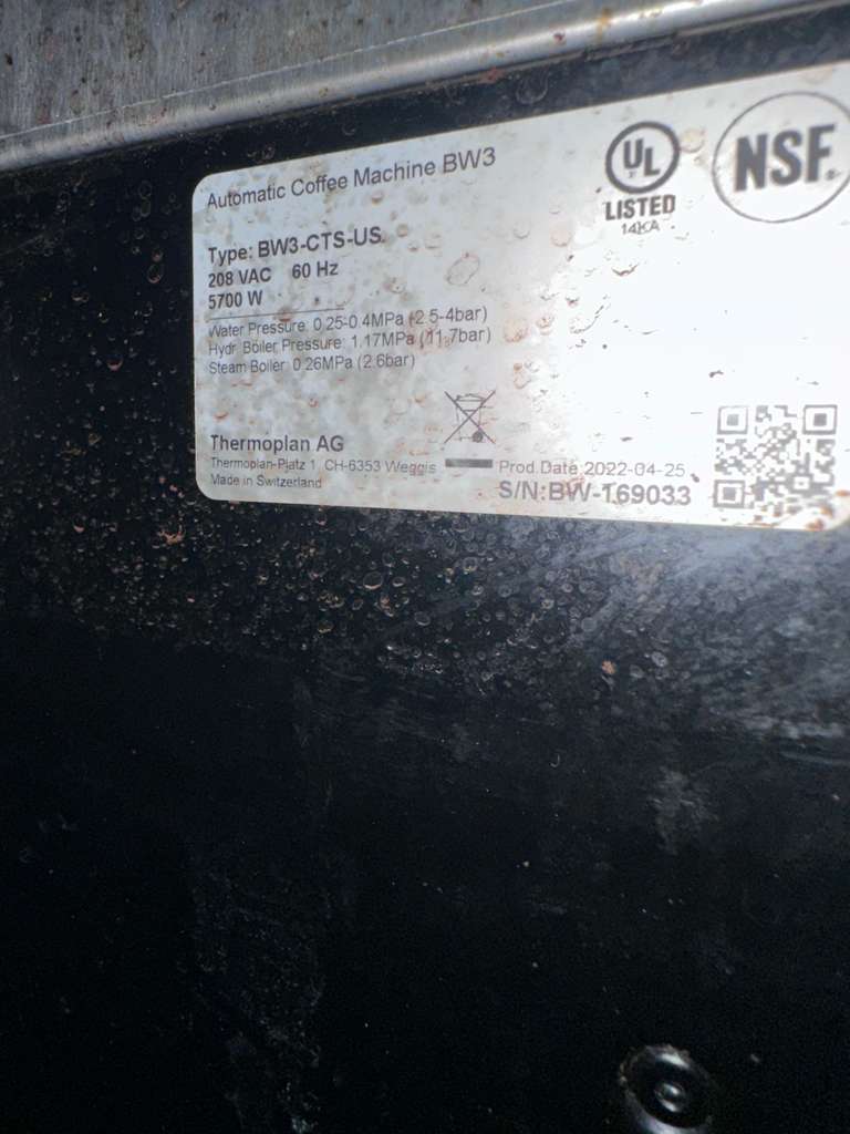 Premium Condition – Thermoplan Black&White 3 (BW3) – Commercial Automatic Espresso Coffee Machine – 208V – UL & NSF Listed – Fully Tested & Operational!