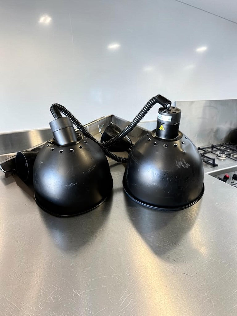 Superb Condition – ServIt HLR85BK – Retractable-Cord Ceiling-Mount Heat Lamps – Black 11¼-Inch Round Dome – 120V, 250W – Qty. 2 – Fully Tested & Operational!