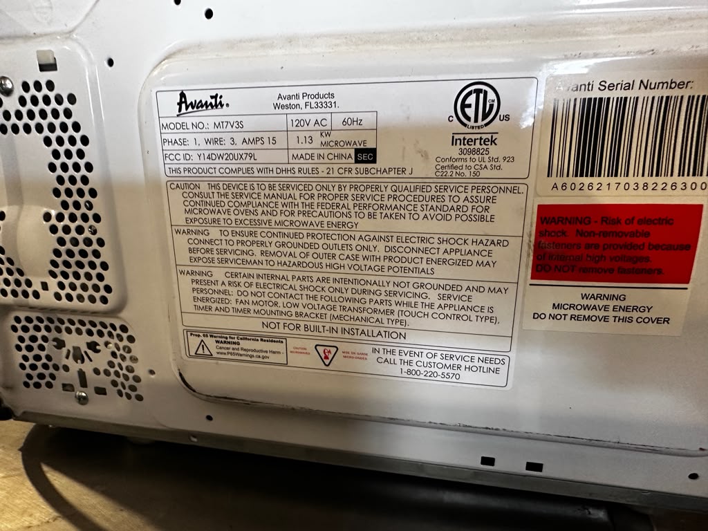 Prime Condition – Avanti MTV3S – Commercial-Style Stainless Steel Countertop Microwave Oven – Digital Controls – 120V – Fully Tested & Operational!