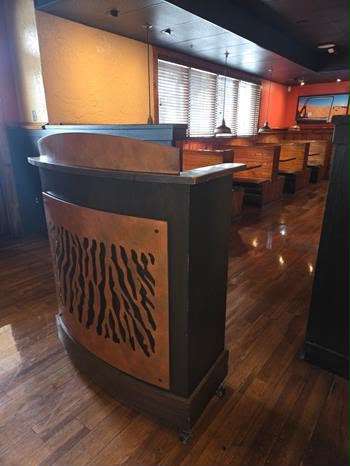 Elite Condition – Custom Decorative Host Stand – Wood & Metal Restaurant Reception Station – Mobile on Wheels – Ready for Commercial Use!
