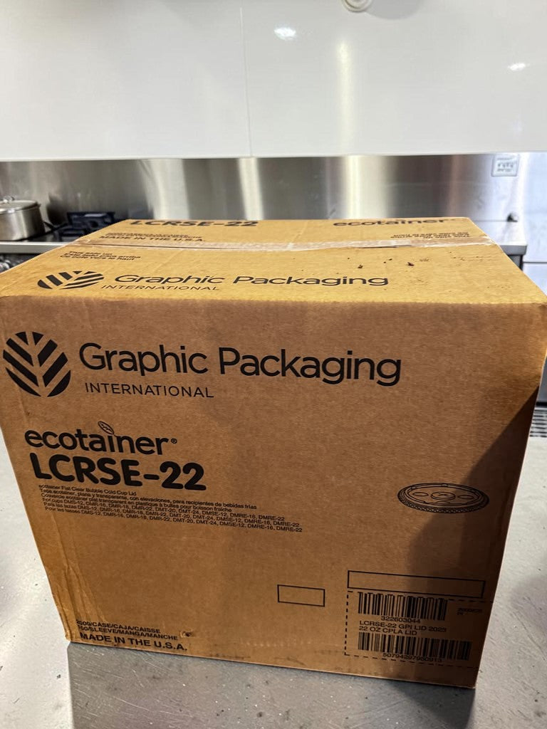 Brand-New Sealed Case – Graphic Packaging ecotainer LCRSE-22 – Clear Compostable PLA Cold-Cup Lids – 12–24 oz Compatibility – 2,000 Count