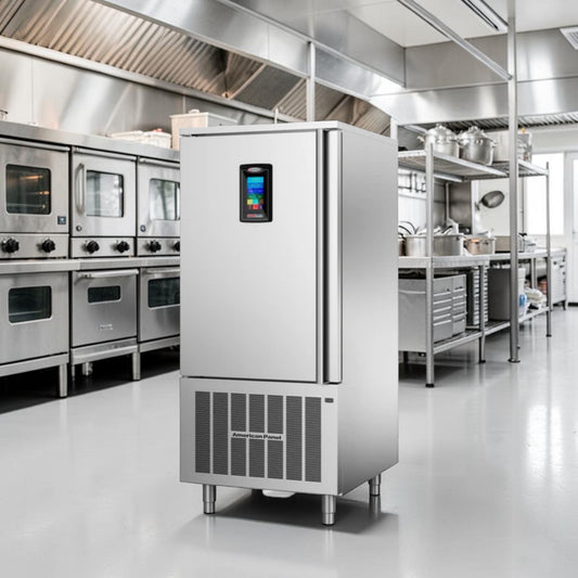 Exceptional Condition – American Panel AP12BCF110-3 HURRiCHiLL™ – Commercial Reach-In Blast Chiller & Shock Freezer – 24 Pan Capacity – 208V / 3 Phase – Stainless Steel – UL & NSF Certified – Fully Tested & Operational!
