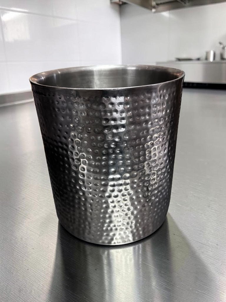 Remarkable Condition – Hammered Silver-Finish Metal Container – 12.25″ Round Open-Top Decorative Vessel – Fully Inspected & Ready for Use!