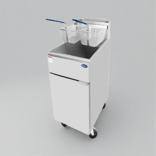 Brand New Condition – Atosa ATFS-40-NG – 15" Natural Gas Commercial Deep Fryer – 40 lb Capacity – 3 Burners – 102,000 BTU – cETLus / ETL-Sanitation Listed – Fully Tested & Operational!