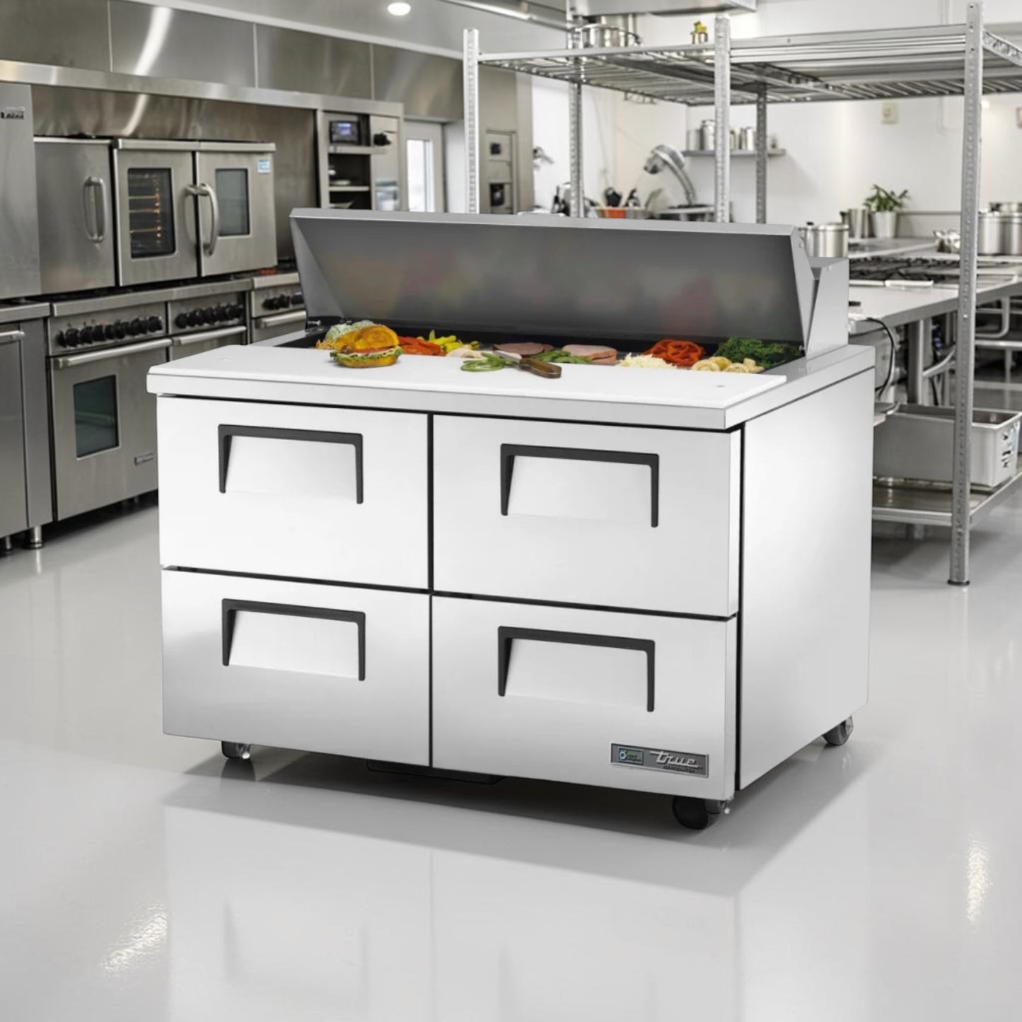 Superb Condition – True TSSU-48-12D-4 – 48″ Four-Drawer Sandwich/Salad Prep Table – 12-Pan Refrigerated Top – 115V – Fully Tested & Operational!