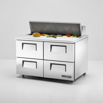 Superb Condition – True TSSU-48-12D-4 – 48″ Four-Drawer Sandwich/Salad Prep Table – 12-Pan Refrigerated Top – 115V – Fully Tested & Operational!