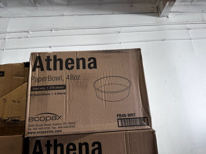 Brand New Condition – EcoPax Athena PB48-WHT – 48 oz Plain White Paper Bowls – 8" Diameter – 270 Pieces Per Case – Quantity 2 Boxes – Ready for Immediate Use!