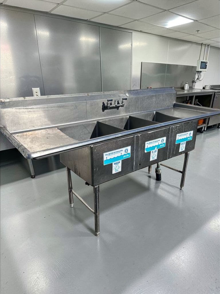 Immaculate Condition – Commercial 3-Compartment Stainless Steel Sink – Dual Drainboards – NSF – Ready for Installation!