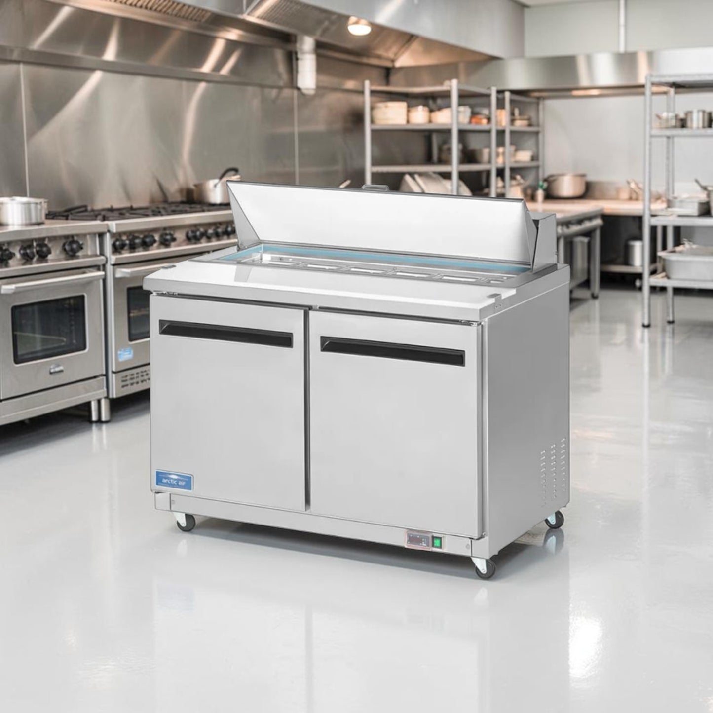 Dependable Condition – Arctic Air AST48RZ – 48″ Two-Door Refrigerated Sandwich & Salad Prep Table – 12-Pan Capacity – 115V – Fully Tested & Operational!