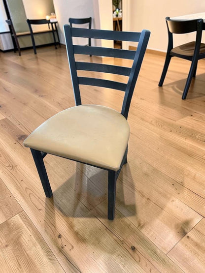 Prime Condition – Commercial Restaurant Dining Chair Set – Black Metal Frame with Padded Vinyl Seat – Ladder Back Style – Quantity 5 – Fully Inspected & Ready for Use!
