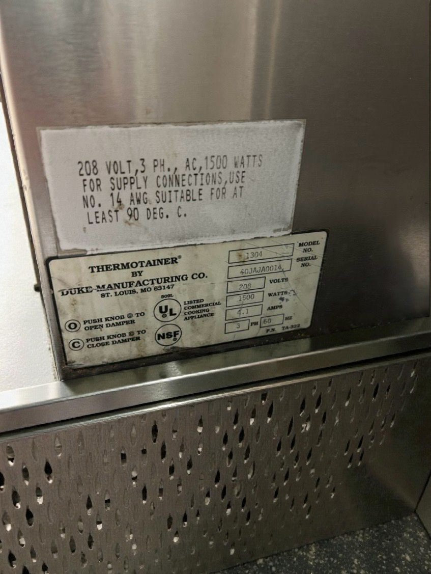 Excellent Condition – Thermotainer by Duke Commercial Heated Holding Cabinet – 208V / 3 Phase – Fully Tested & Working!
