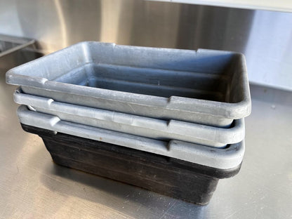 Dependable Condition – Uline Utility Tote Lot – Qty 4 – 22" x 17" x 7" Gray Commercial Plastic Storage Tubs – NSF Certified – Ready for Restaurant Use!