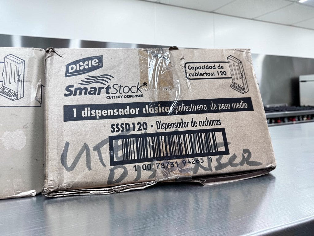 Brand-New Condition – Quantity 2 Dixie SSSD120 SmartStock® Commercial Spoon Dispensers – 120-Spoon Capacity Each – Translucent Black – Ready for Immediate Service!