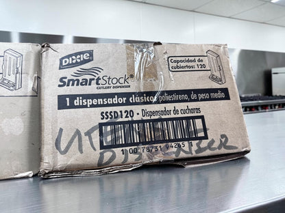 Brand-New Condition – Quantity 2 Dixie SSSD120 SmartStock® Commercial Spoon Dispensers – 120-Spoon Capacity Each – Translucent Black – Ready for Immediate Service!