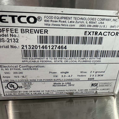 Top-Tier Condition – Fetco CBS-2132-XTS Coffee Brewer – Extractor Series – High-Volume Commercial System – Stainless Steel – Fully Tested & Operational!