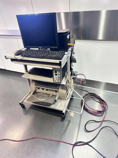 Optimal Condition – Complete Mobile Computer Workstation Bundle – Dell Monitor, Desktop Computer, Keyboard, Mouse, Printer, Speakers & Rolling Equipment Cart – Fully Tested & Operational!