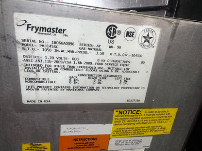 Prime Condition – Frymaster PMJ145SC – 16″ Natural-Gas Floor Fryer – 40–50 lb Oil Capacity – 104,300 BTU – Fully Tested & Operational!