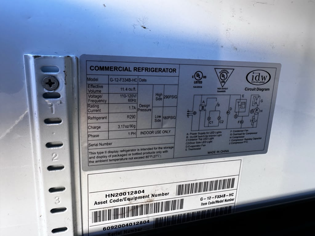 High-Quality Condition – IDW G-12-F334B-HC – 25″ Single Glass Door Merchandiser Cooler – 11.4 Cu. Ft., ENERGY STAR, 115V – Fully Tested & Operational!