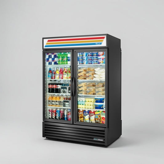 Pristine Condition – True GDM-49RL-HC~TSL01 – 54" Two-Section Rear-Load Glass Door Merchandiser – Black – 47 Cu. Ft. – R290 – 115V – Fully Tested & Operational!