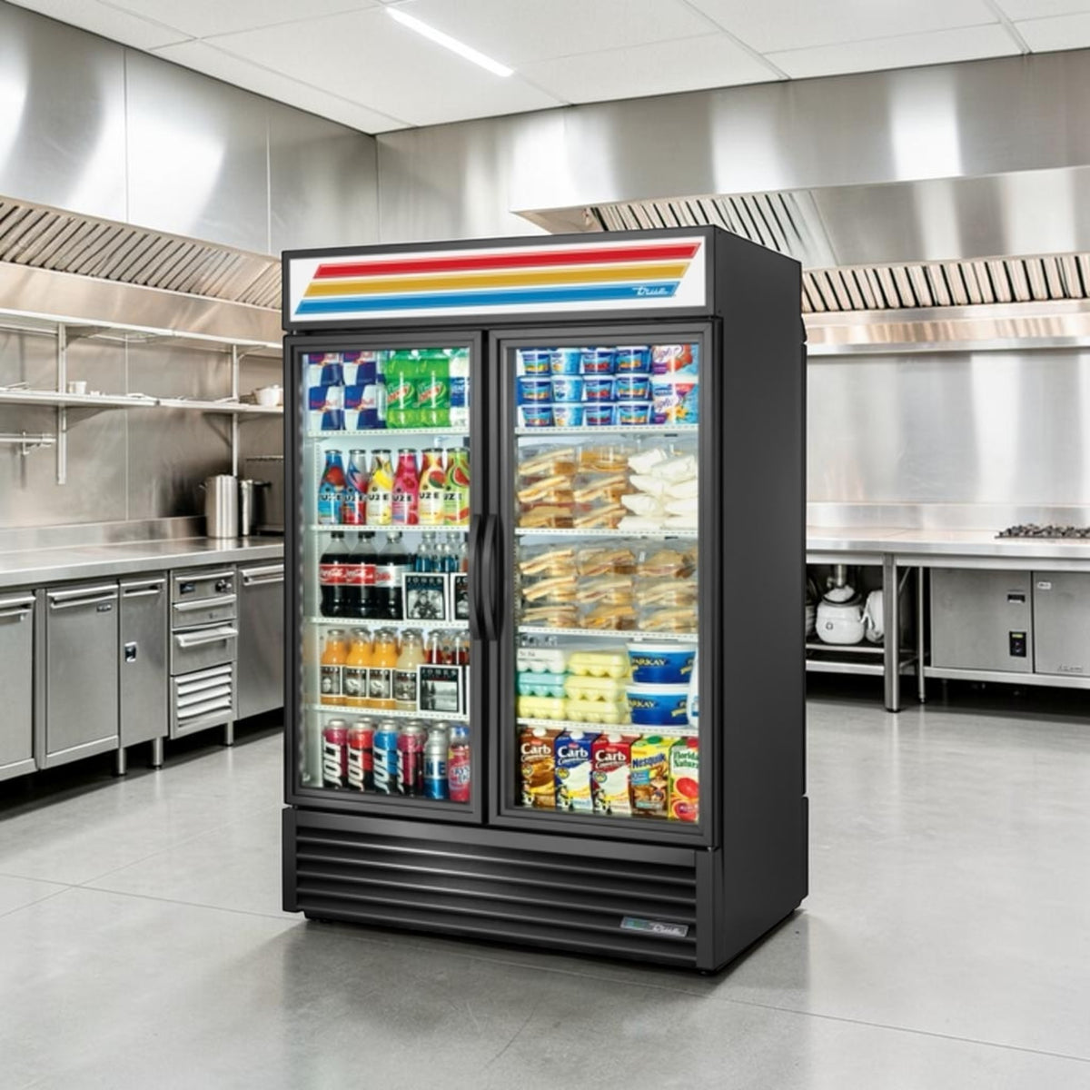 Pristine Condition – True GDM-49RL-HC~TSL01 – 54" Two-Section Rear-Load Glass Door Merchandiser – Black – 47 Cu. Ft. – R290 – 115V – Fully Tested & Operational!